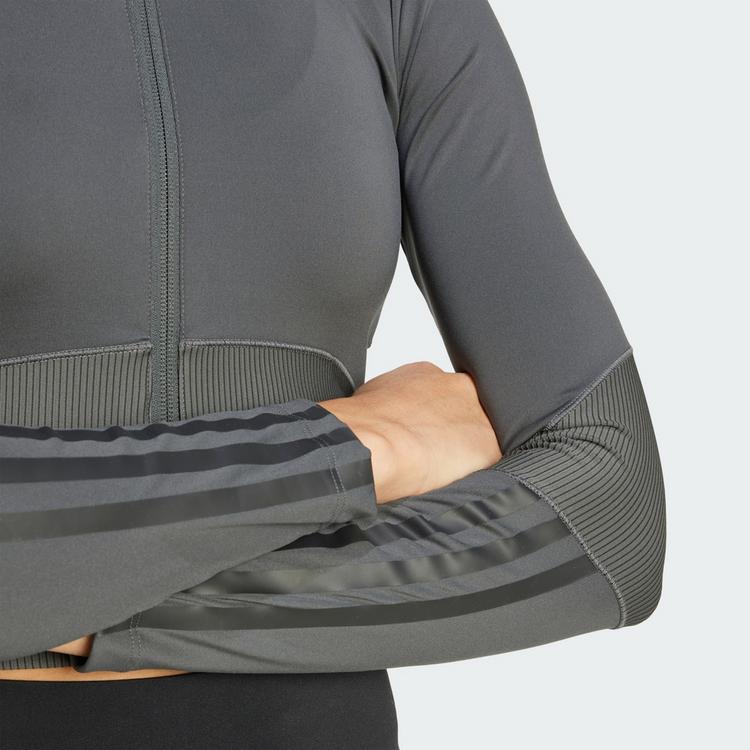 adidas adidas Hyperglam Rib Zip Thru Cover Up Trainingsanzug Damen - Grey Six / Black - 1 | SportScheck