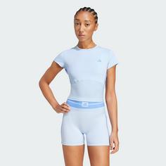 Rückansicht von adidas Hyperglam Rib Baby T-Shirt Funktionsshirt Damen Glow Blue / Blue Fusion