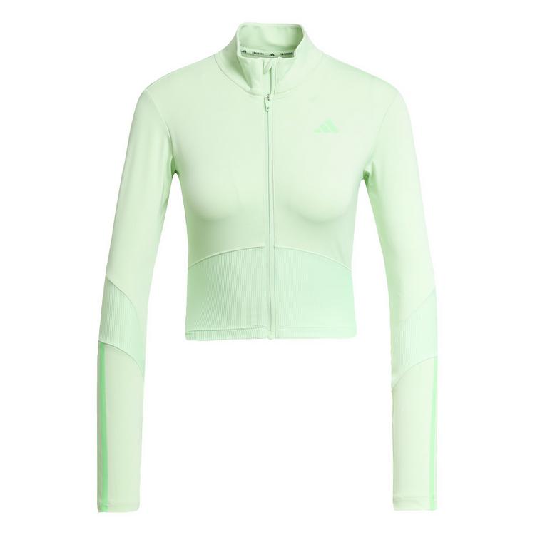 adidas adidas Hyperglam Rib Zip Thru Cover Up Trainingsanzug Damen - Semi Green Spark / Lime Burst - 0 | SportScheck