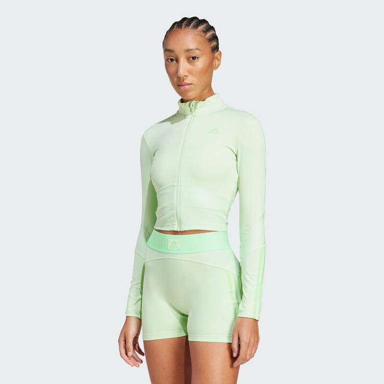 adidas adidas Hyperglam Rib Zip Thru Cover Up Trainingsanzug Damen - Semi Green Spark / Lime Burst - 0 | SportScheck
