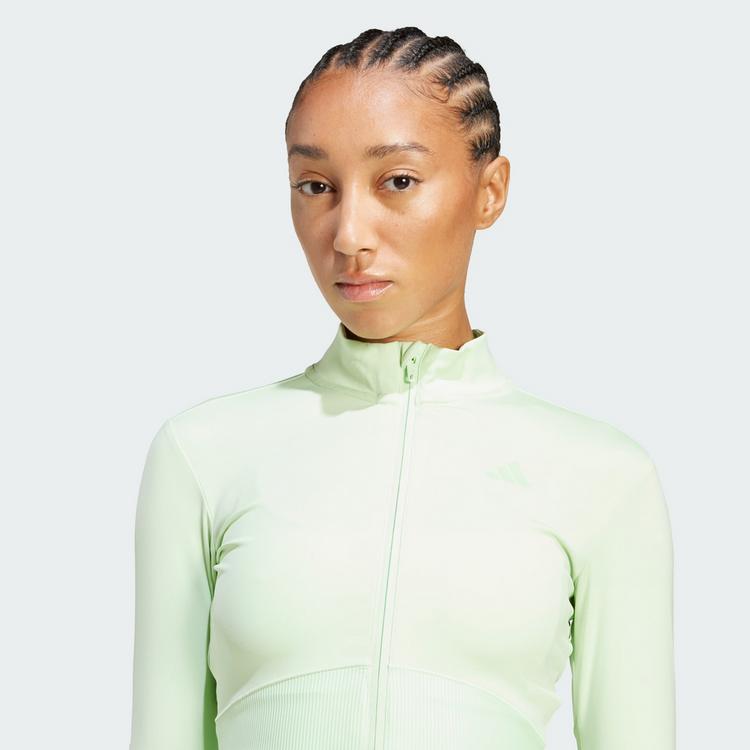 adidas adidas Hyperglam Rib Zip Thru Cover Up Trainingsanzug Damen - Semi Green Spark / Lime Burst - 0 | SportScheck