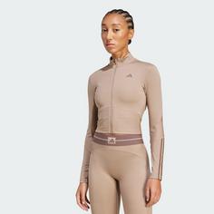 Rückansicht von adidas Hyperglam Rib Zip Thru Cover Up Trainingsanzug Damen Chalky Brown / Earth Strata