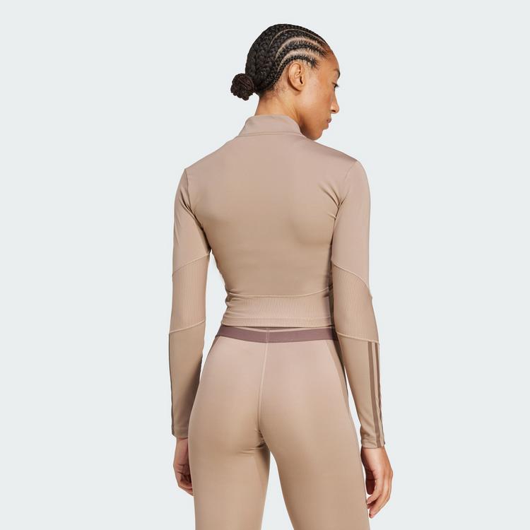 adidas adidas Hyperglam Rib Zip Thru Cover Up Trainingsanzug Damen - Chalky Brown / Earth Strata - 1 | SportScheck