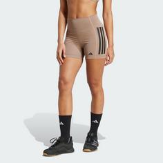 Rückansicht von adidas Optime 3-Streifen 1/4 Kurze Leggings Tights Damen Chalky Brown