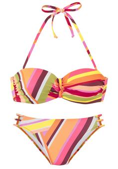 BRUNO BANANI Bügel-Bandeau-Bikini Bikini Set Damen orange bedruckt