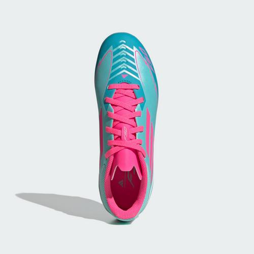 Rückansicht von adidas F50 League Messi Kids FG/MG Fußballschuh Fußballschuhe Kinder Flash Aqua / Lucid Pink / Lucid Cyan