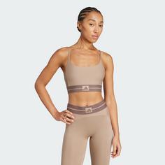 Rückansicht von adidas Hyperglam Rib Sport-BH Sport-BH Damen Chalky Brown / Earth Strata