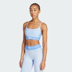 Rückansicht von adidas Hyperglam Rib Sport-BH Sport-BH Damen Glow Blue / Blue Fusion