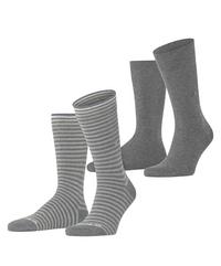 Burlington Everyday Stripe SO - Mixed 2-Pack Socken Herren - light greymel. (3390)