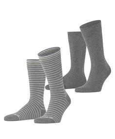Burlington Everyday Stripe SO Mixed 2-Pack Freizeitsocken Herren light greymel. (3390)