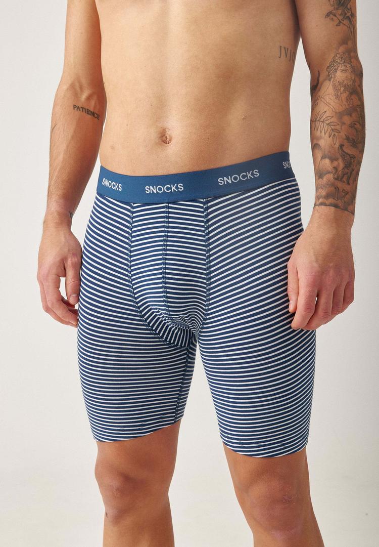 Snocks Snocks Boxershorts mit l&auml;ngerem Bein Unterhose Herren - Blau (Streifen) - 0 | SportScheck