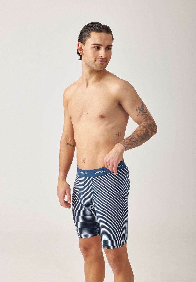 Snocks Snocks Boxershorts mit l&auml;ngerem Bein Unterhose Herren - Blau (Streifen) - 2 | SportScheck