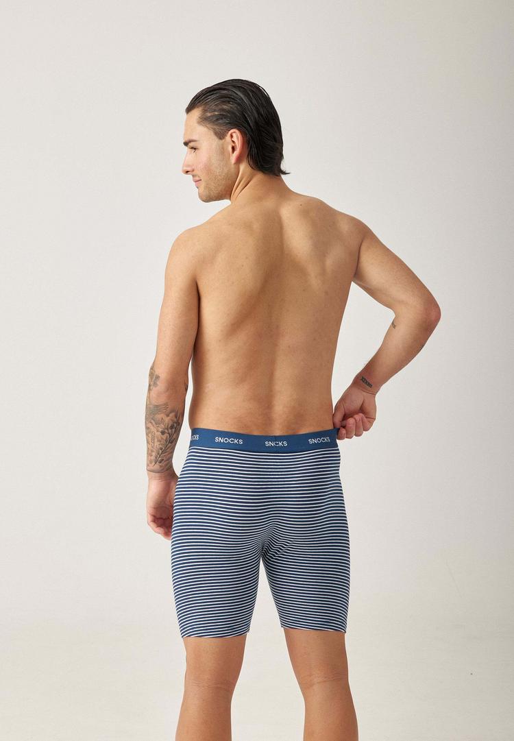Snocks Snocks Boxershorts mit l&auml;ngerem Bein Unterhose Herren - Blau (Streifen) - 3 | SportScheck