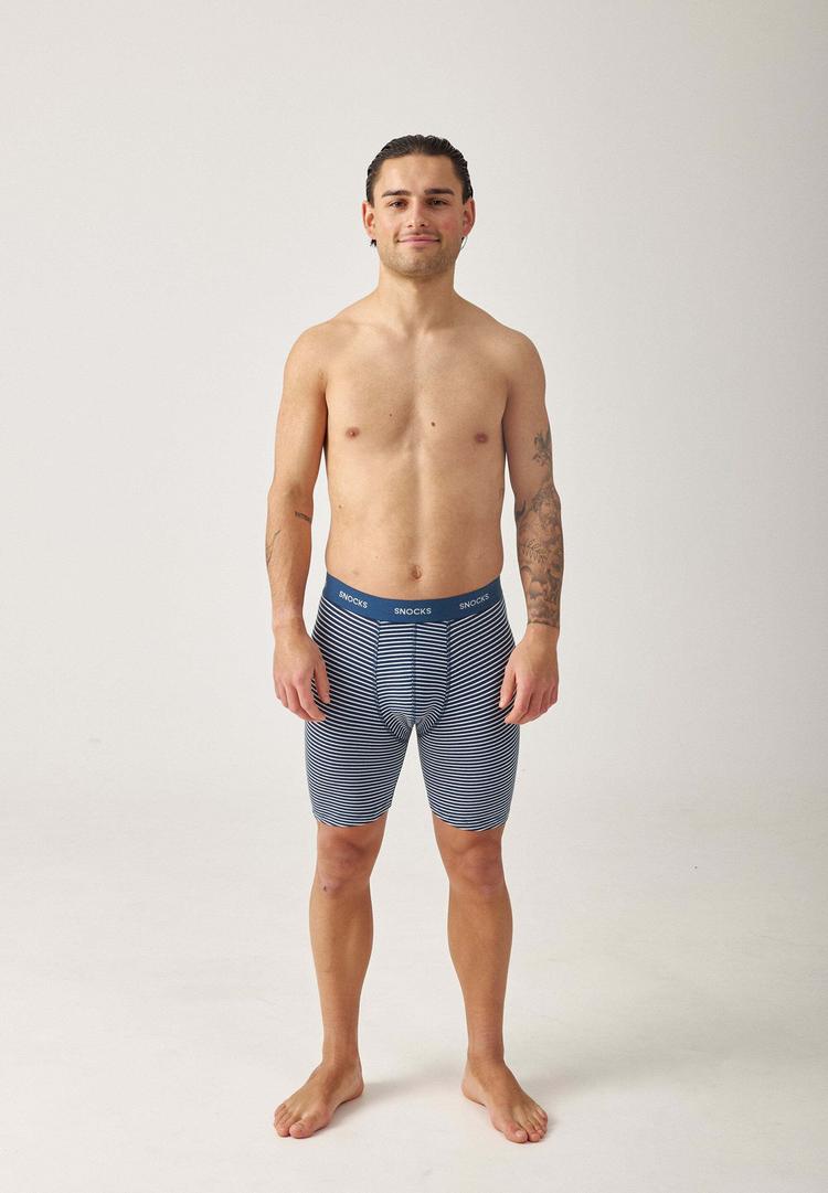 Snocks Snocks Boxershorts mit l&auml;ngerem Bein Unterhose Herren - Blau (Streifen) - 6 | SportScheck