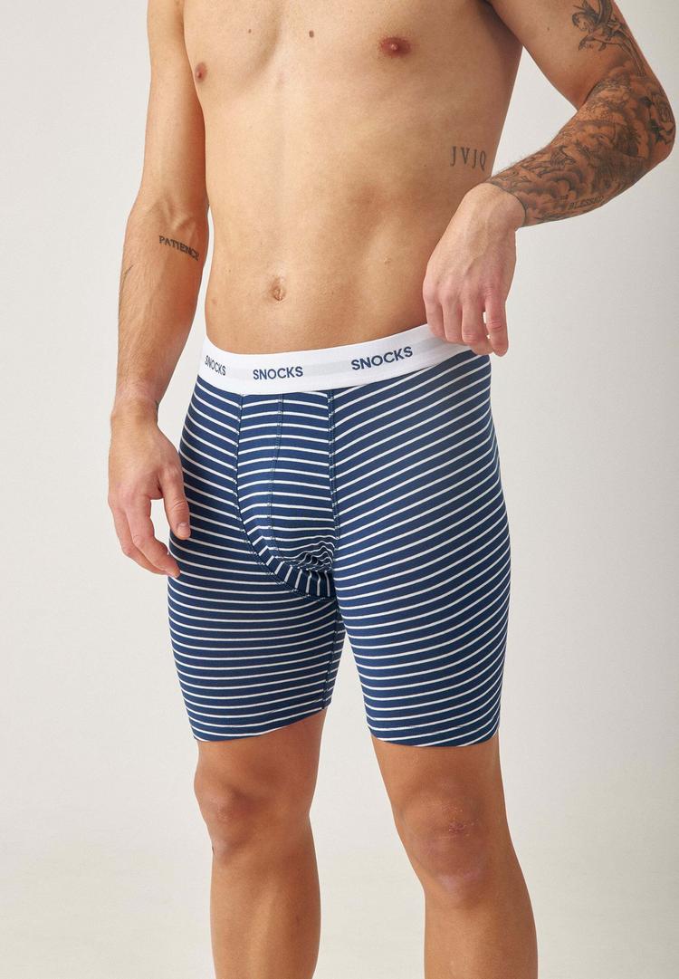 Snocks Snocks Boxershorts mit l&auml;ngerem Bein Unterhose Herren - Blau (Streifen) - 8 | SportScheck