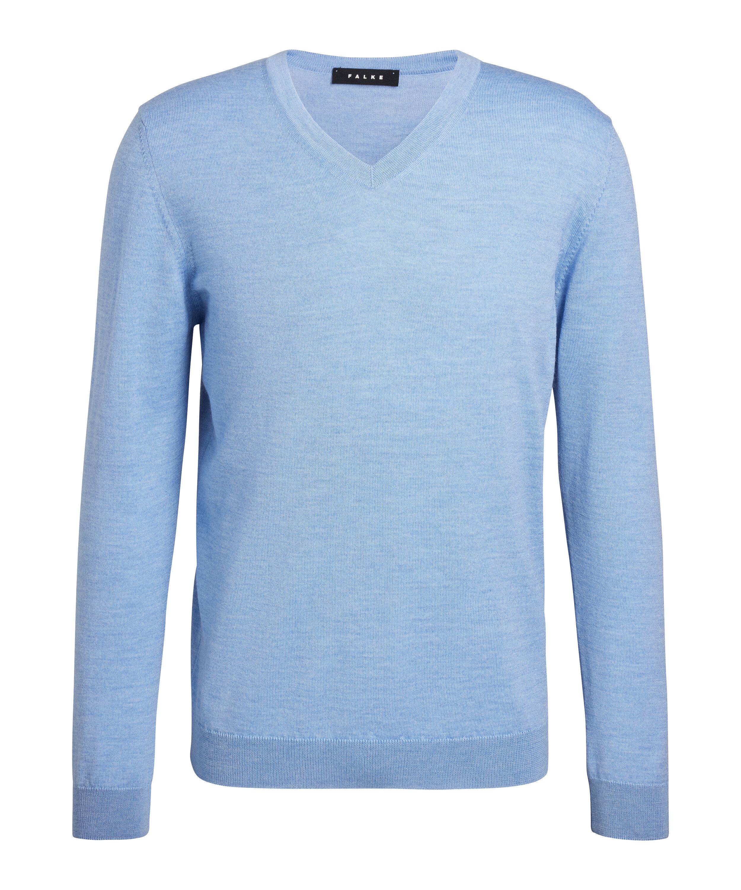 Falke Merino X-Fine V-Neck Strickpullover Herren - azur mel. (6857)