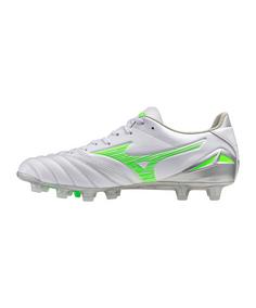 Rückansicht von Mizuno Morelia Neo IV Pro FG Platinum Silver Fußballschuhe weissgruensilber