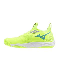 Rückansicht von Mizuno Wave Momentum 3 Schuh Hallenschuhe Herren gelb