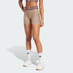 Rückansicht von adidas Hyperglam Rib 4 Short Leggings Tights Damen Chalky Brown / Earth Strata