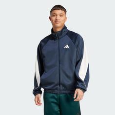 Rückansicht von adidas Stadium Trainingsjacke Trainingsanzug Herren Aurora Ink / Off White