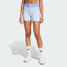 Rückansicht von adidas Hyperglam Rib 4 Short Leggings Tights Damen Glow Blue / Blue Fusion