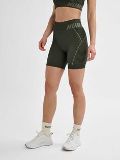 Rückansicht von hummel hmlTE CHRISTEL SEAMLESS SHORTS Funktionsshorts Damen CLIMBING IVY/SEAGRASS MELANGE
