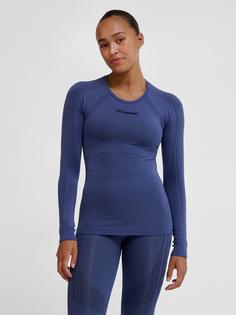 Rückansicht von hummel hmlMT SHAPING SEAMLESS T-SHIRT L/S Funktionsshirt Damen BLUE INDIGO
