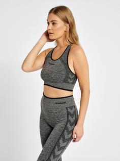 Rückansicht von hummel hmlMT UNA SEAMLESS SPORTS TOP Sport-BH Damen BLACK MELANGE