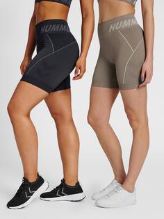Rückansicht von hummel hmlTE CHRISTEL 2-PACK SEAML SHORTS Funktionsshorts Damen BLACK/CHATEAU GREY