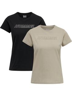 hummel hmlTE CALI 2-PACK COTTON T-SHIRT Funktionsshirt Damen BLACK/CHATEAU GREY