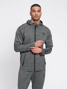 Rückansicht von hummel hmlASTON ZIP HOODIE Funktionssweatshirt Herren DARK GREY MELANGE
