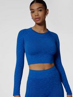 Rückansicht von hummel hmlMT LEO SEAMLESS CROP T-SHIRT L/S Funktionsshirt Damen OLYMPIAN BLUE/SODALITE BLUE ME