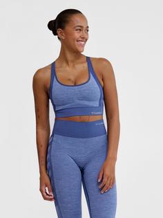 Rückansicht von hummel hmlMT SHINE SEAMLESS SPORTS BRA Funktionstop Damen BLUE INDIGO MELANGE