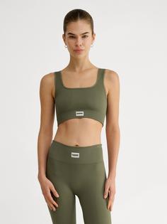 Rückansicht von hummel hmlPULSE SEAMLESS RIB BRA Funktionstop Damen DUSTY OLIVE