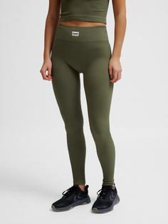 Rückansicht von hummel hmlPULSE SEAMLESS RIB MW W TIGHTS Tights Damen DUSTY OLIVE