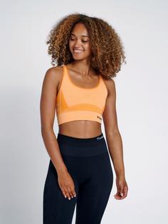 Rückansicht von hummel hmlCLEA SEAMLESS SPORTS TOP Funktionstop Damen BLAZING ORANGE/CARROT CURL MELANGE