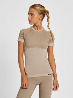 Rückansicht von hummel hmlCLEA SEAMLESS TIGHT T-SHIRT Funktionsshirt Damen CHATEAU GRAY/DRIFTWOOD MELANGE