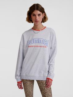 Rückansicht von hummel hmlFAST OVERSIZED CREW Funktionssweatshirt Damen LIGHT GREY MELANGE