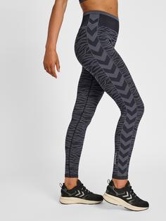 Rückansicht von hummel hmlMT SAGA SEAMLESS MW TIGHTS Tights Damen BLACK/ASPHALT MELANGE