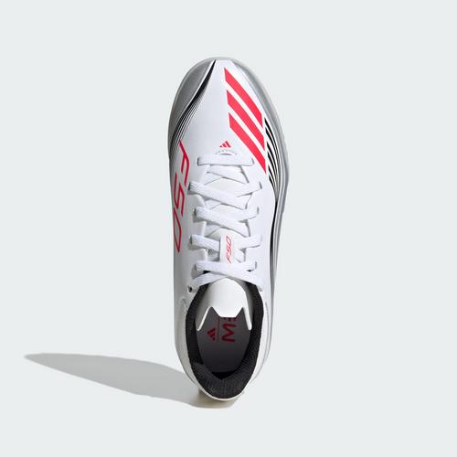Rückansicht von adidas F50 Messi League Kids TF Fußballschuh Fußballschuhe Kinder Cloud White / Lucid Red / Silver Metallic
