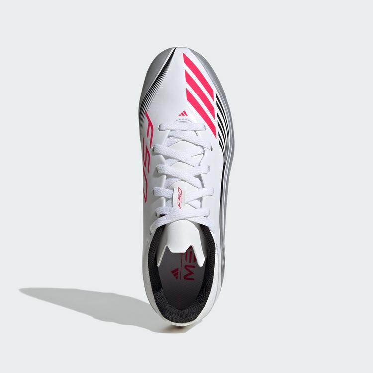 adidas adidas F50 Messi League Kids FG/MG Fu&szlig;ballschuh Fu&szlig;ballschuhe Kinder - Cloud White / Lucid Red / Silver Metallic - 0 | SportScheck