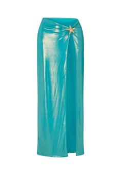 Moda Minx Starfish Long Side Slit Skirt Maxirock Damen Blue Shimmer