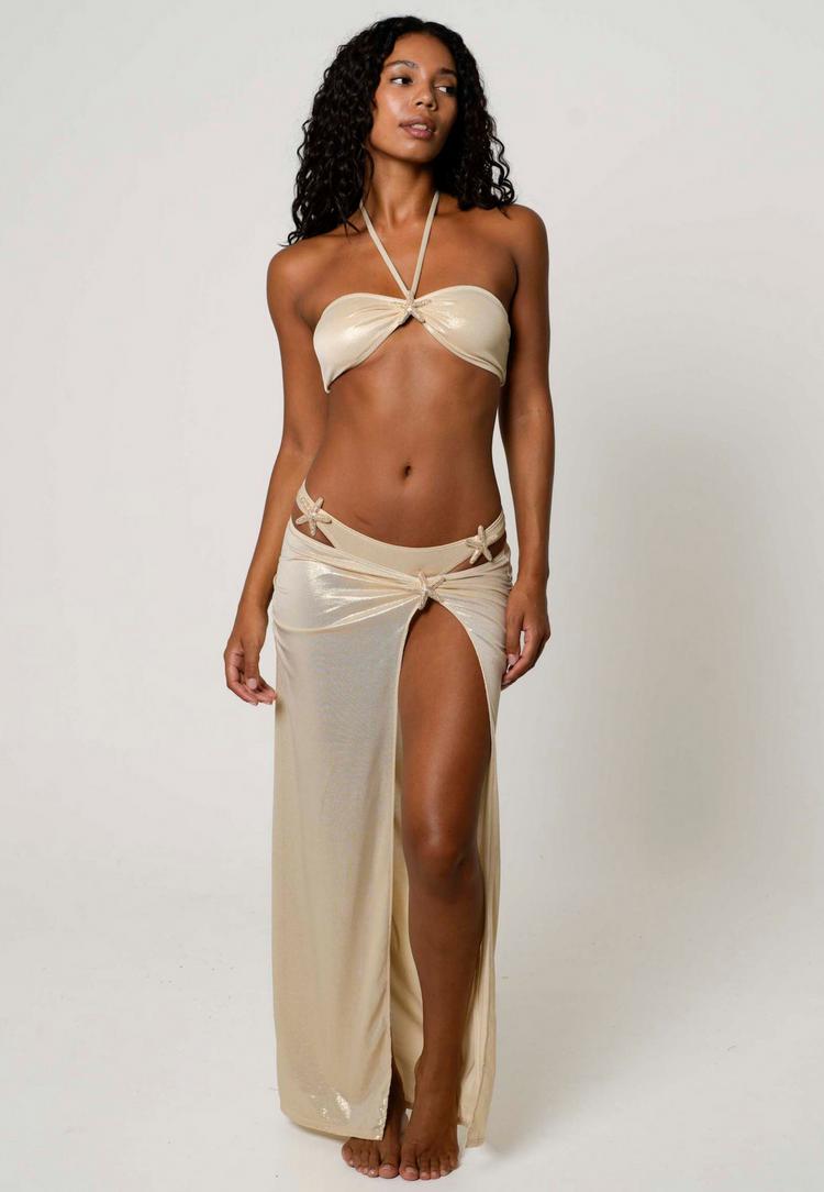 Moda Minx Moda Minx Starfish Long Side Slit Maxirock Damen - Gold - 0 | SportScheck