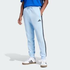 Rückansicht von adidas Essentials 3-Streifen Fleecehose Trainingshose Herren Glow Blue / Black