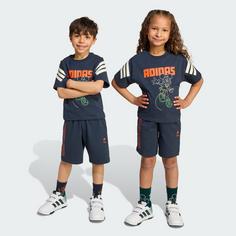 Rückansicht von adidas Disney Micky Maus T-Shirt-Set Kinder Trainingsanzug Kinder Aurora Ink / Off White / Impact Orange