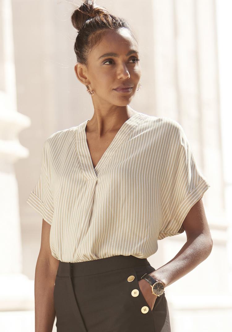 Vivance Vivance Kurzarmbluse Kurzarmbluse Damen - sand-wei&szlig;-gestreift - 6 | SportScheck