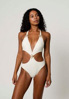 Rückansicht von Moda Minx Starfish Plunge Badeanzug Damen Coconut