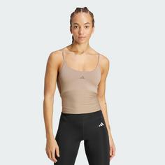 Rückansicht von adidas Hyperglam Rib Tanktop Funktionstank Damen Chalky Brown / Earth Strata