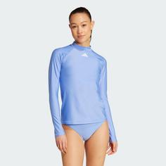 Rückansicht von adidas Langärmeliger Rashguard UV-Shirt Damen Blue Fusion / White