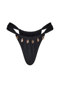 Moda Minx Gold Shells Rouched Fixed Bikini Bottom Bikini Hose Damen - Black
